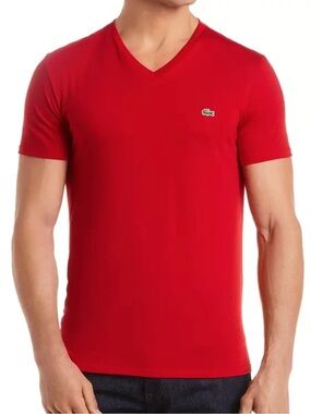 Lacoste Red V-neck 100% Pima Cotton Short Sleeve T-shirt Men’s Size Small EUC!